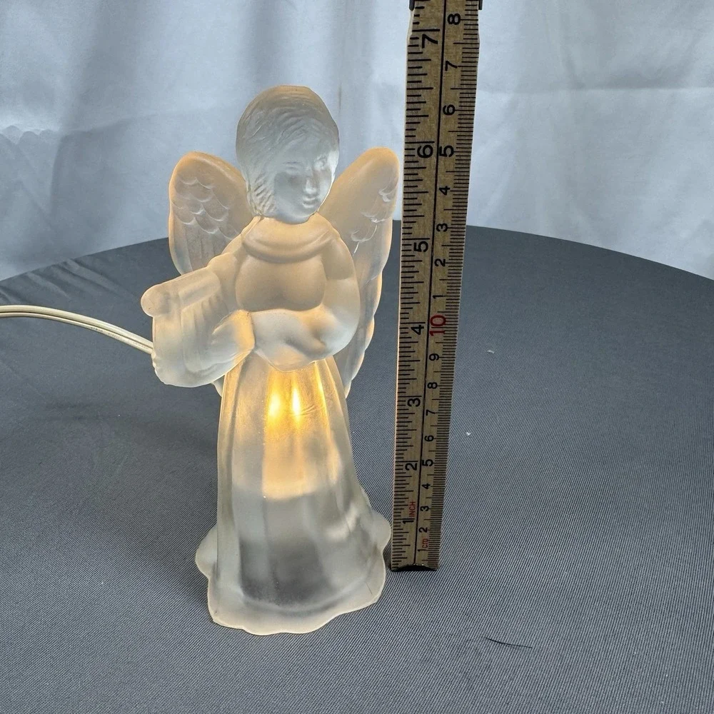Clear Frosted Glass 6 inch Lighted‎ Angel Playing Harp Figurine Nightlight